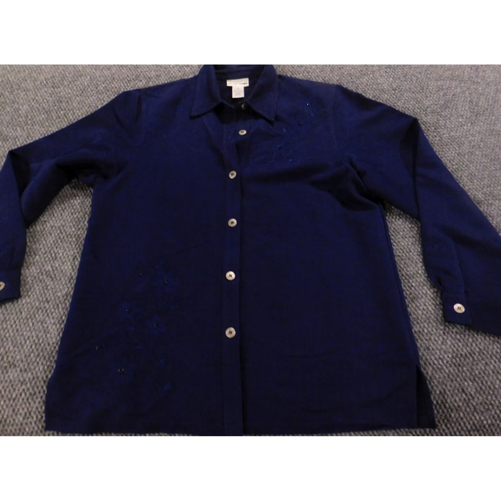 Vintage Alfred Dunner Blouse Women 10 Blue Button Down Long Sleeve Casual Crew Neck Pullover Size L / US 10 / IT 46 - 2 Thumbnail