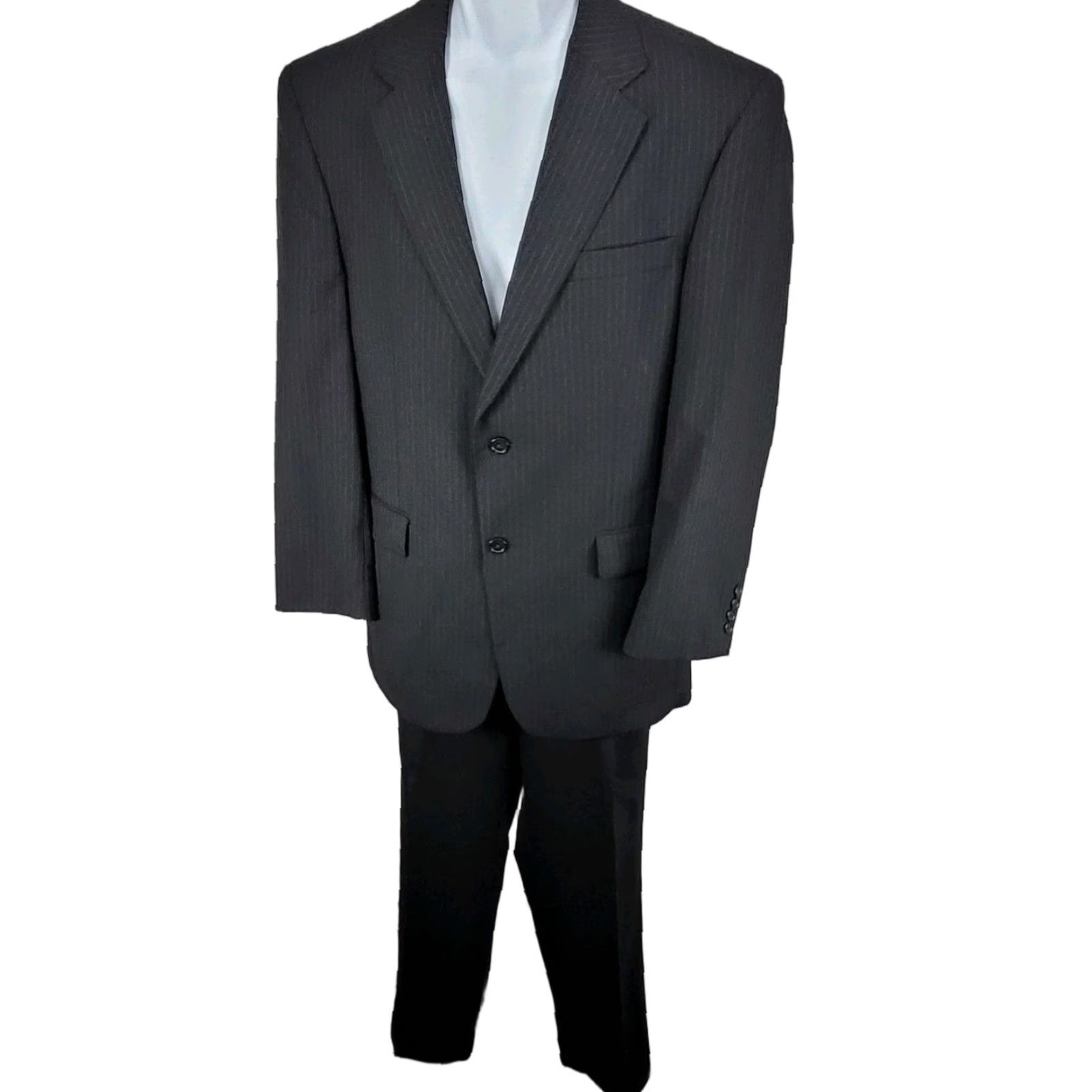 Jos. A. Bank Black Wool Pinstriped 2 Piece Suit Set Blazer 40R Pants 32x31 Classic Mens