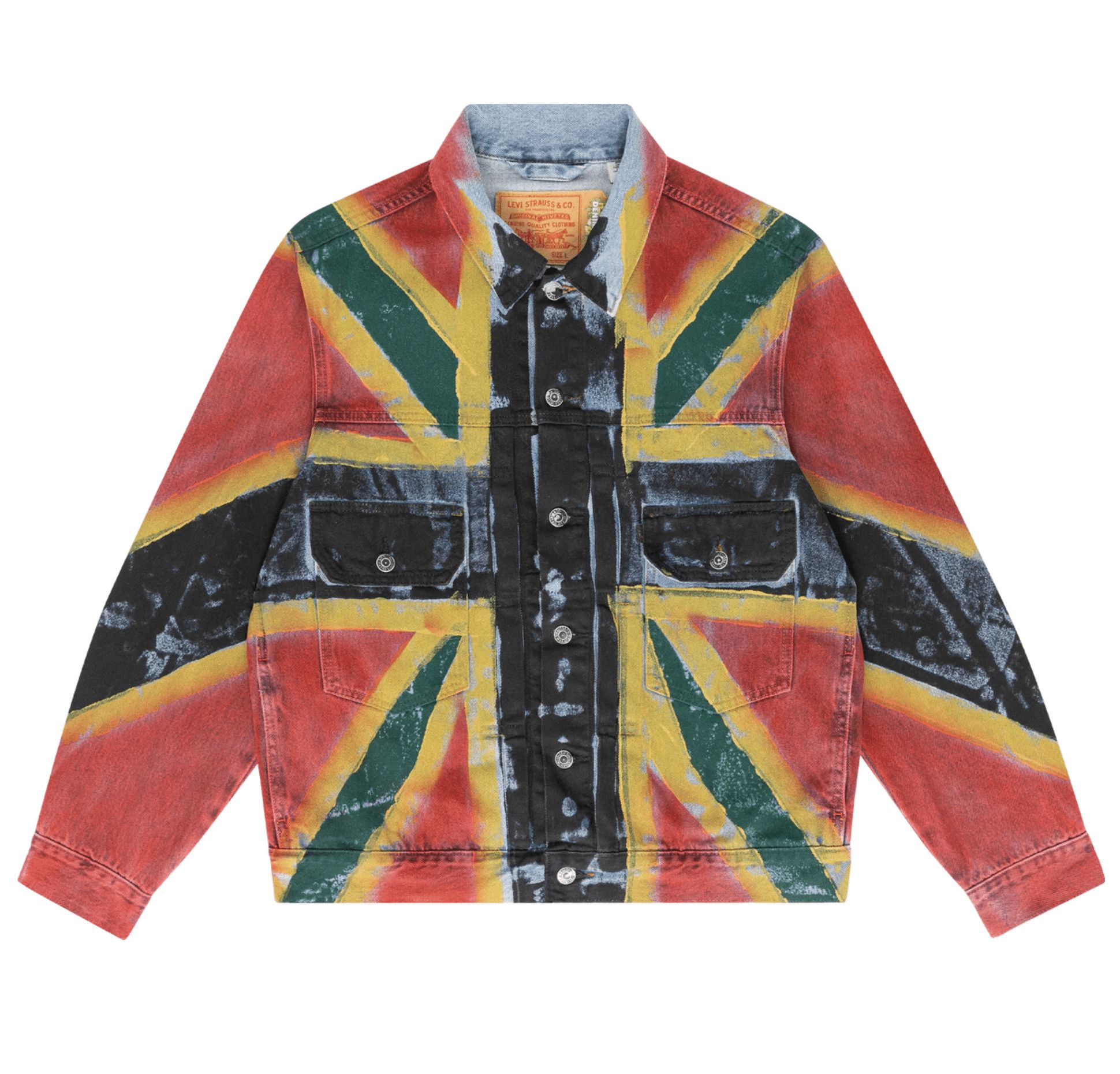 DENIM TEARS Empire Windrush Denim Jacket Red/Multi | Grailed