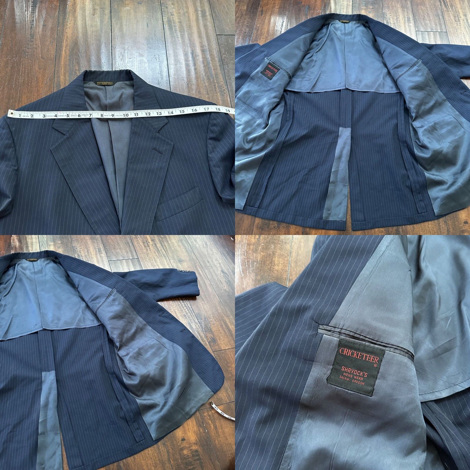 Vintage VINTAGE 1960s Navy Blue Wool Sport Jacket Mens Size 44 Rockabilly Pinstripe Pants 38x28 Size US 44 / EU 60 - 8 Thumbnail