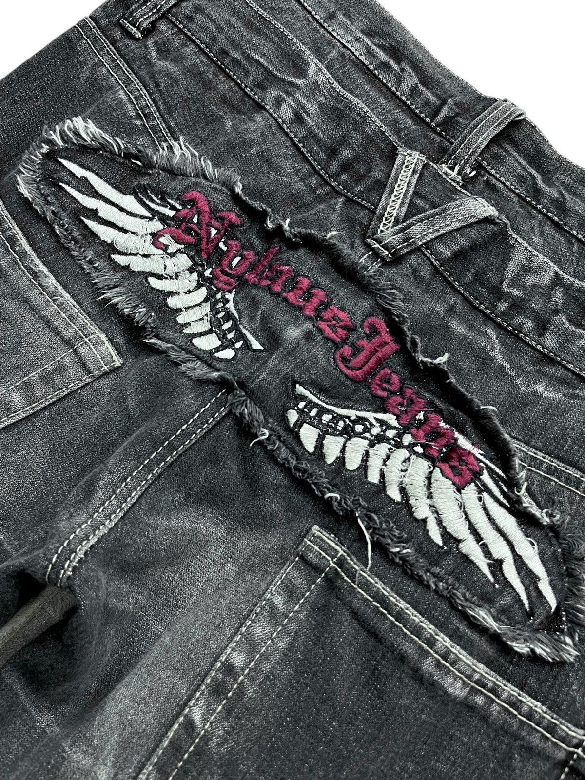Japanese Brand Punk FLARE Double Waist Clawmark Daicock Wings Embroidery🔥 Size US 32 / EU 48 - 2 Thumbnail