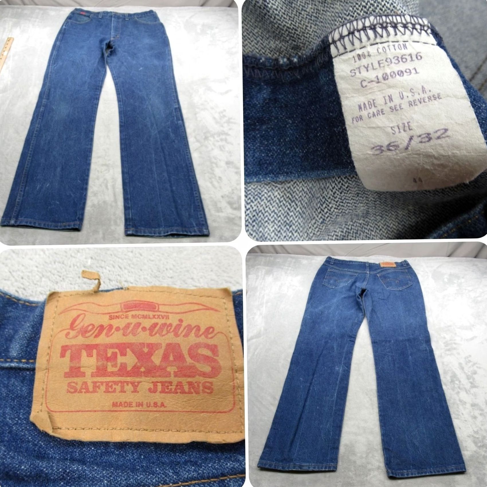 Denime VINTAGE Gen-U-Wine Texas Safety Jeans Mens 34x31 Medium Wash Denim Workwear Bootcut USA Made Size US 34 / EU 50 - 2 Thumbnail