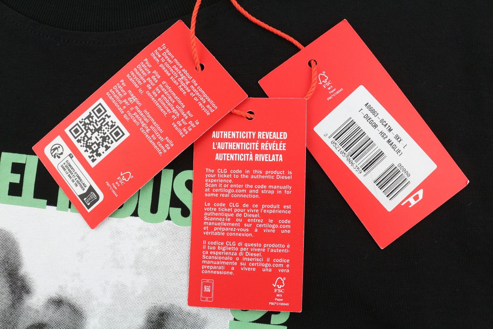 Diesel T-DIEGOR-HS2 L Black Crew Tricot T-Shirt 41188 Size US L / EU 52-54 / 3 - 5 Thumbnail