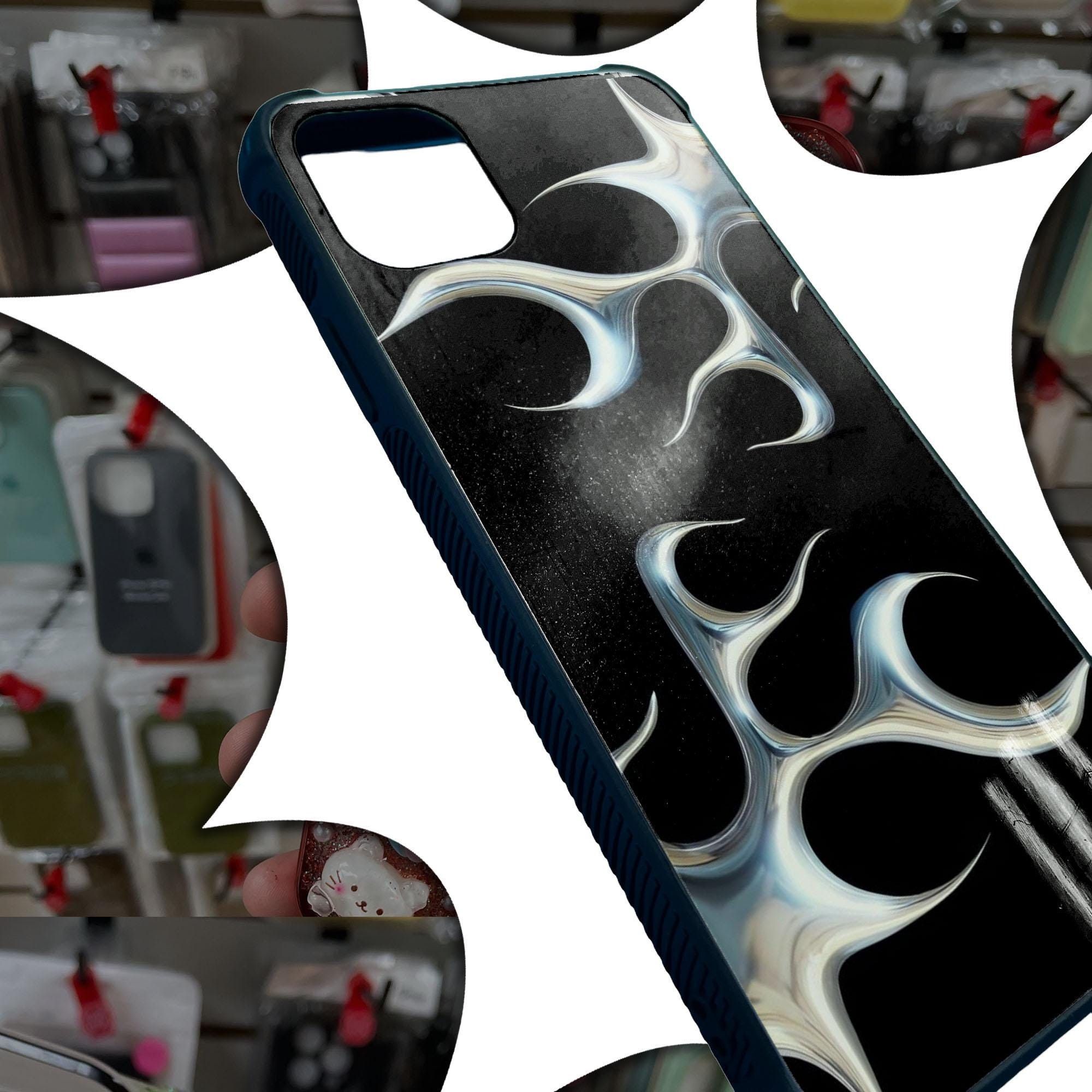 Other Y2K Chrome Silver Flames Fire Phone Case iPhone 14 13 12 11 Size ONE SIZE - 4 Thumbnail