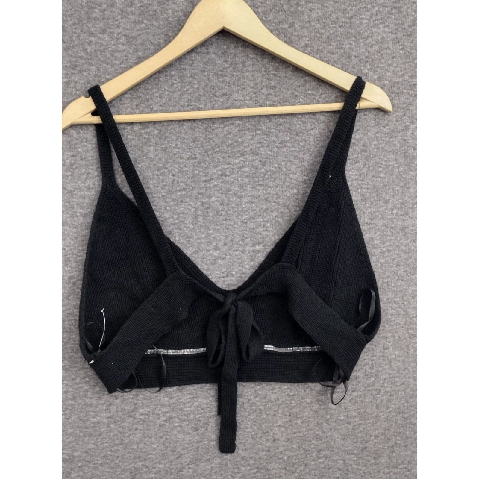Vintage Wild Fable Tank Top Womens Open Work Cropped Back Tie V-Neck Sleeveless Black XXL Size XXL / US 16-18 / IT 52-54 - 2 Thumbnail