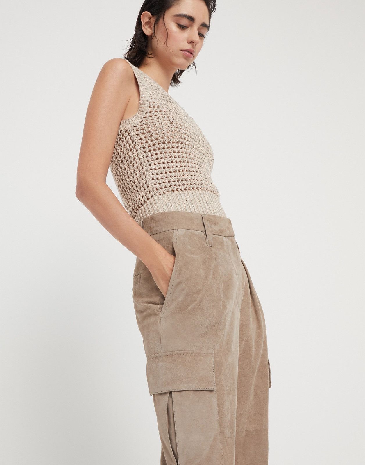Brunello Cucinelli o1la1rc1a0425 Lady Leather Pant in Beige Size 27" / US 4 / IT 40 - 3 Thumbnail