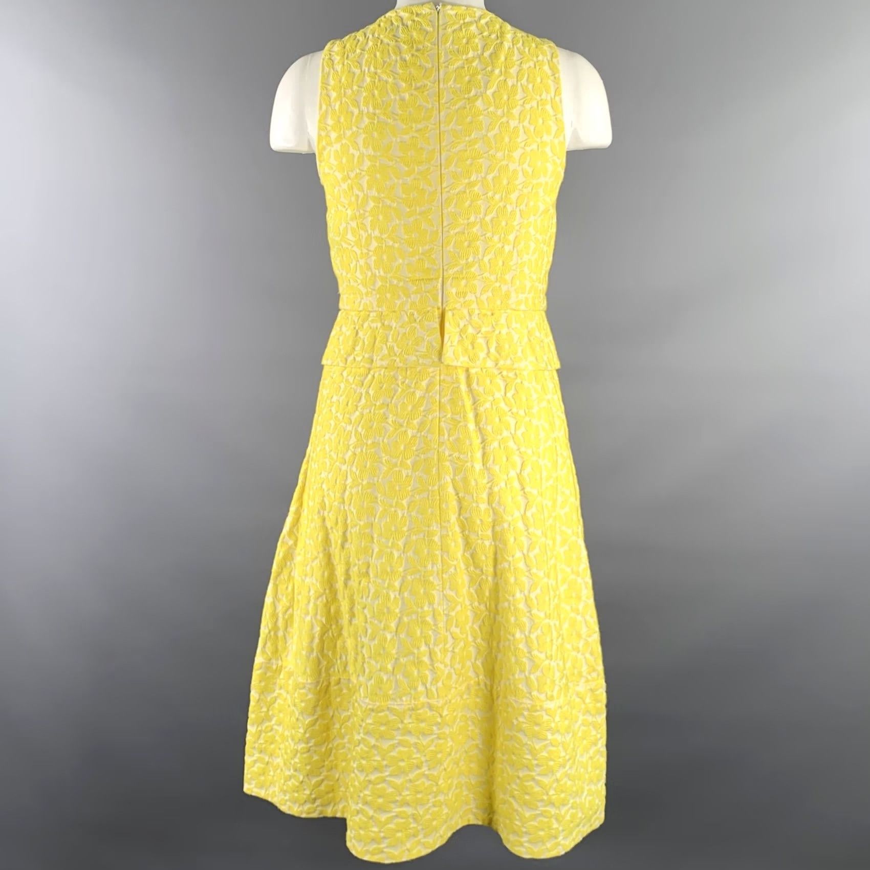 Jil Sander JIL SANDER A-Line Dress Size 2 Yellow White Jacquard Size XS / US 0-2 / IT 36-38 - 4 Thumbnail