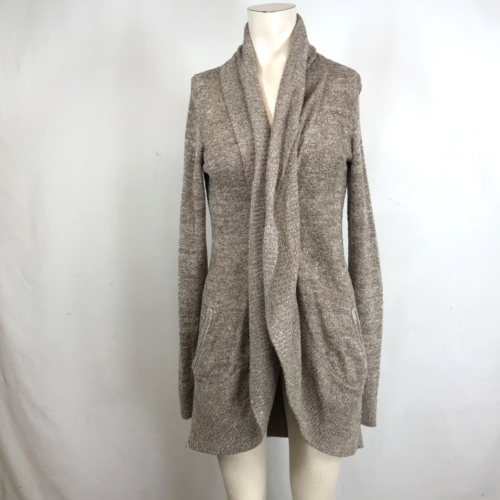 Vintage Barefoot Dreams Cardigan Duster Cozy Chic Lite Open-Knit Pockets Shawl Collar Long Sleeve XS S Beige Womens Casual Fall Winter Knit Open Size XS / US 0-2 / IT 36-38 - 2 Thumbnail
