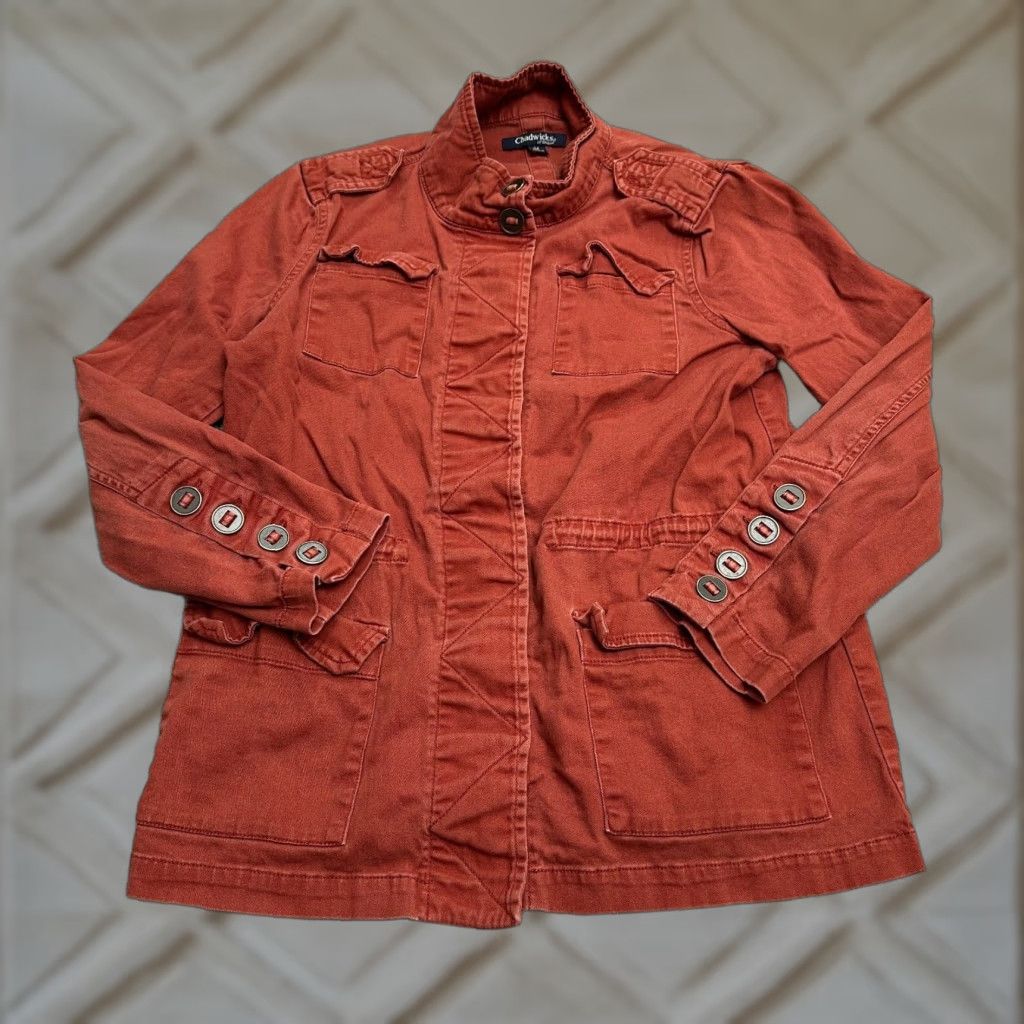 Vintage Chadwicks Utility Jacket Womens Medium Orange Cotton Casual Outdoor Long Sleeve Size M / US 6-8 / IT 42-44 - 1 Thumbnail