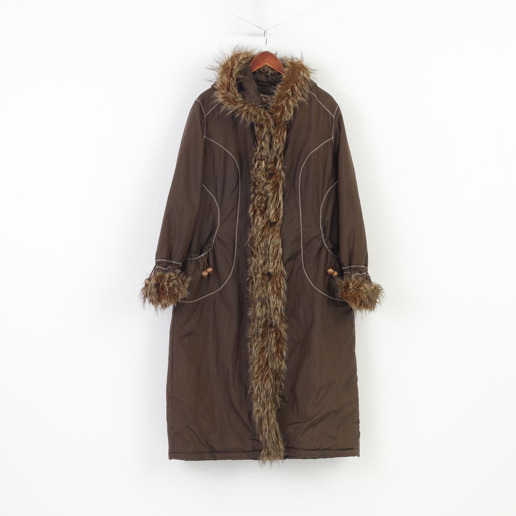 Vintage Ozzo Women XXL Coat Jacket Brown Padded Fur Hood 0840 Size XXL / US 16-18 / IT 52-54 - 2 Thumbnail