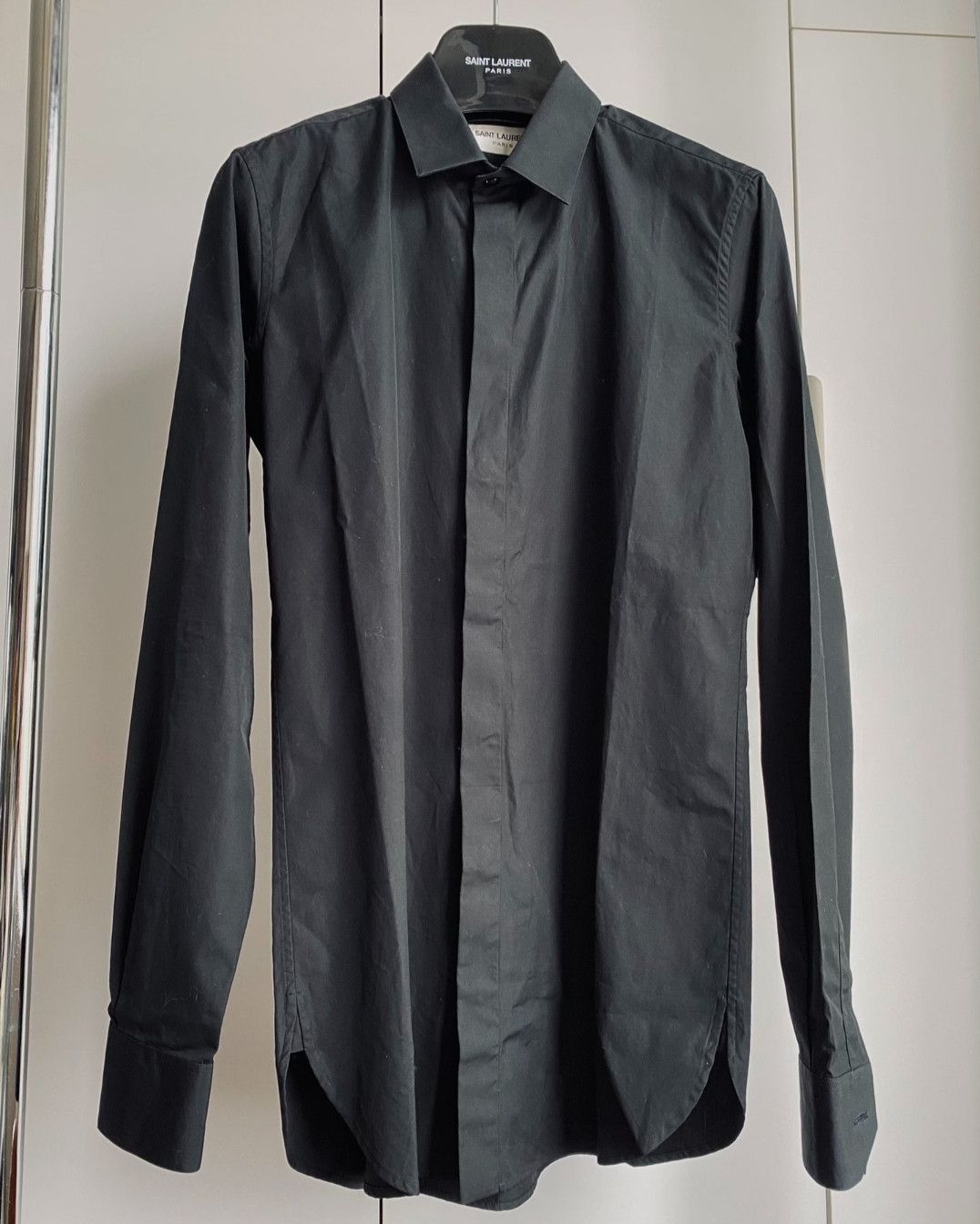 Saint laurent Cuban collar mulberry silk black basic shirt