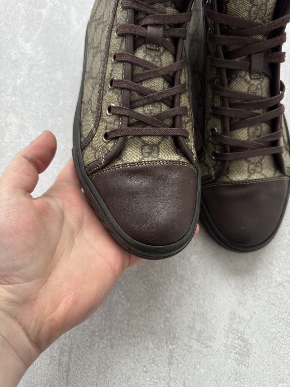 Vintage Vintage Gucci High Top GG Brown Monogram Leather Shoes Size US 8.5 / EU 41-42 - 4 Thumbnail