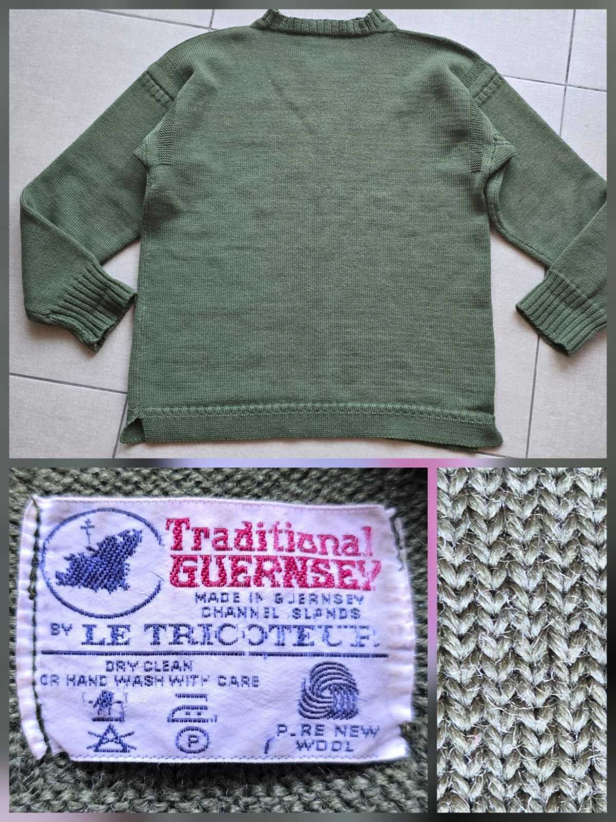 Le Tricoteur Guernsey VTG by LE TRICOTEUR Traditional Guernsey Sweater Green Wool Size US M / EU 48-50 / 2 - 1 Thumbnail