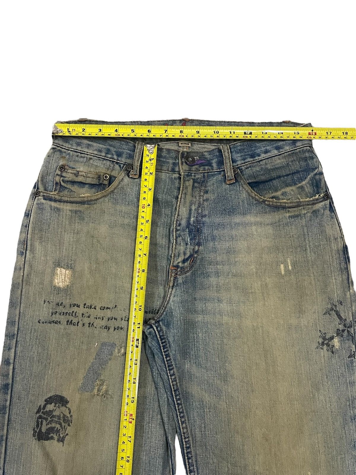 If Six Was Nine Nylous Skull & Cross Design Mud Wash Punk Ripped Loose Jeans Size US 32 / EU 48 - 15 Thumbnail