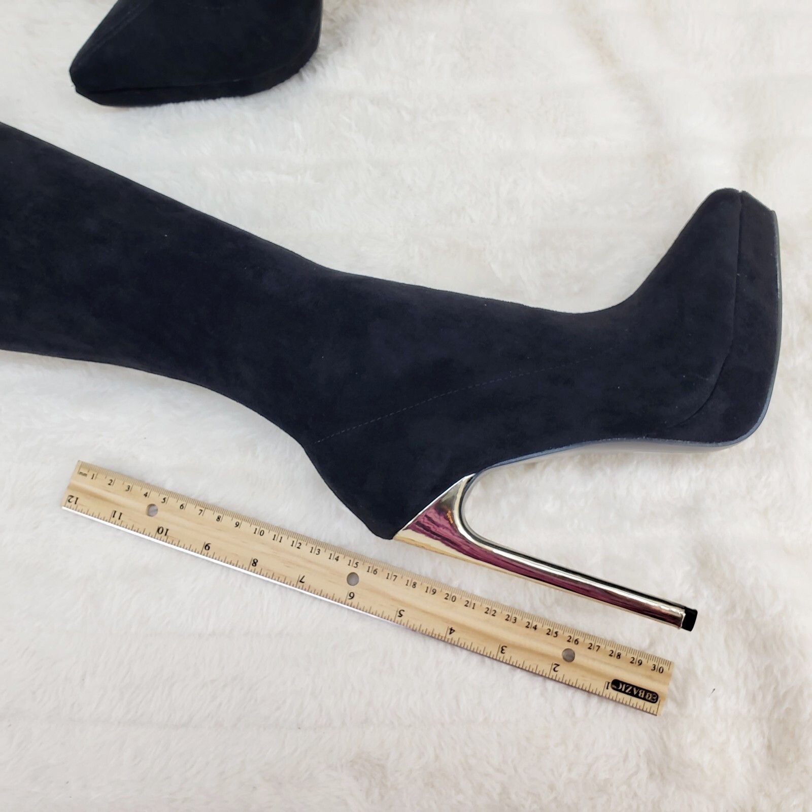 Other Girlz Revenge Faux Stretch Black Suede High Heel Pointy Toe Size US 8 / IT 38 - 6 Thumbnail