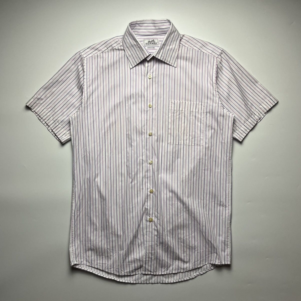 Hermes Hermès Short Striped Sleeve Button Down Shirt Size US M / EU 48-50 / 2 - 1 Thumbnail