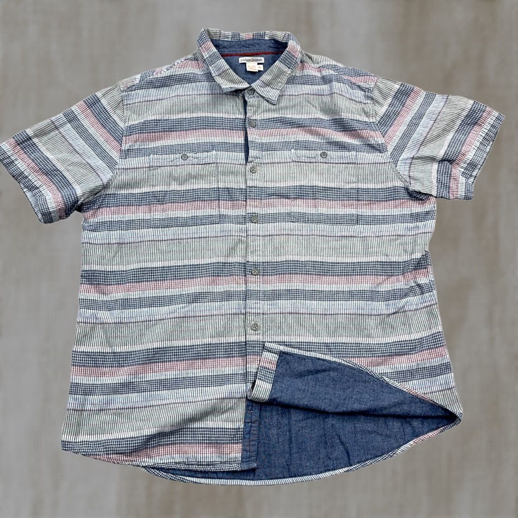 Carbon2Cobalt Carbon 2 Cobalt Shirt Men XL Blue Striped Button Up Camp Double Pocket Size US XL / EU 56 / 4 - 1 Thumbnail
