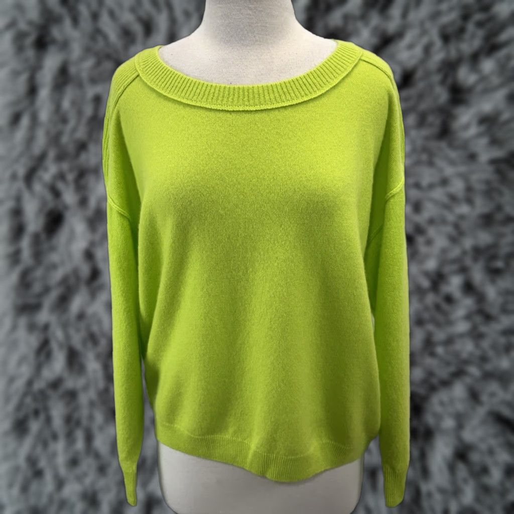 Vintage Pilcro 100% Cashmere Boat Neck Sweater M Womens Long Sleeve Chartreuse Angie Pullover Knit Soft All Seasons Lightweight Breathable Size M / US 6-8 / IT 42-44 - 1 Thumbnail