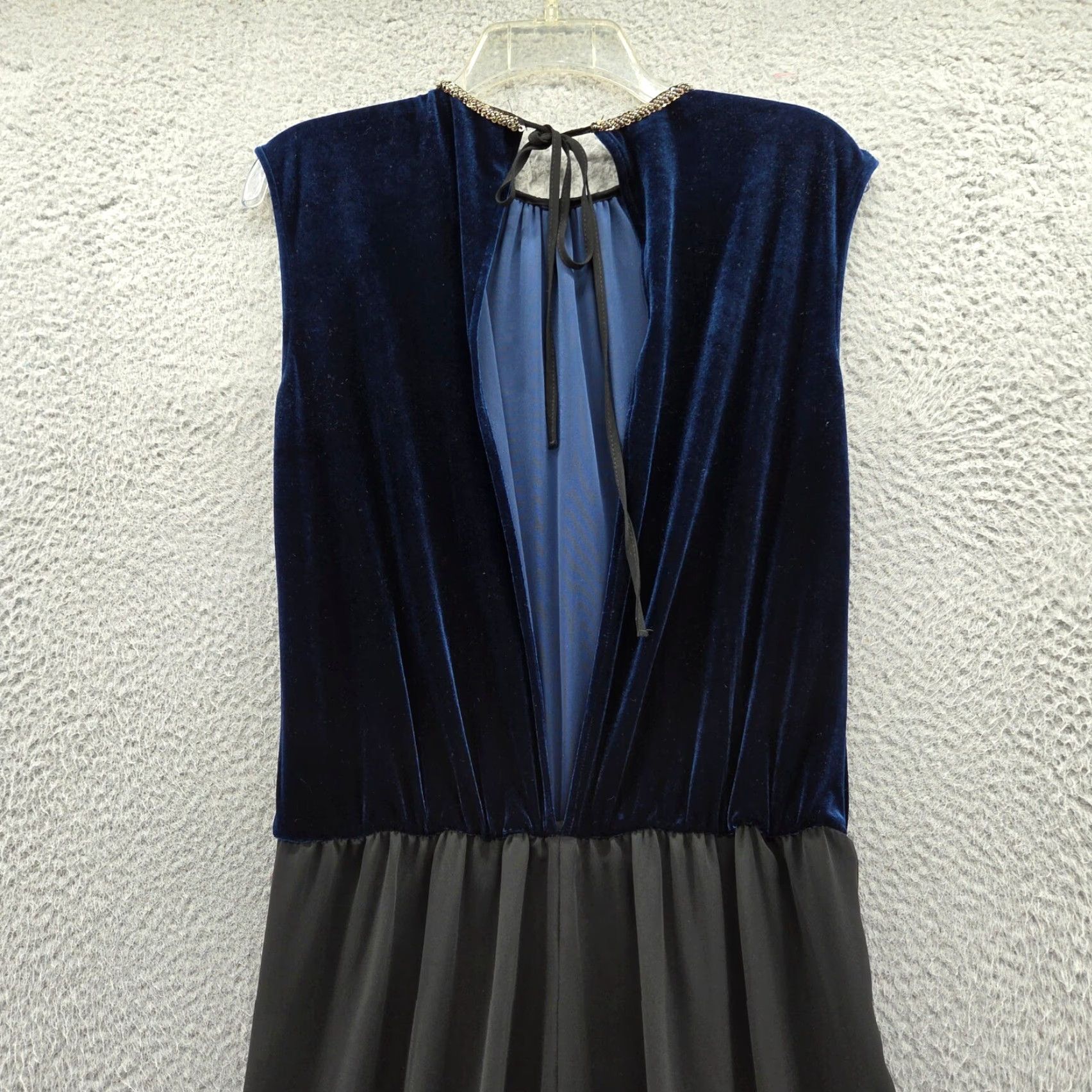 Zara Zara Womens Jumpsuit Velvet Chiffon Open Back Blue XS Cap Sleeve Party Elegant Beaded City Size 26" / US 2 / IT 38 - 4 Thumbnail