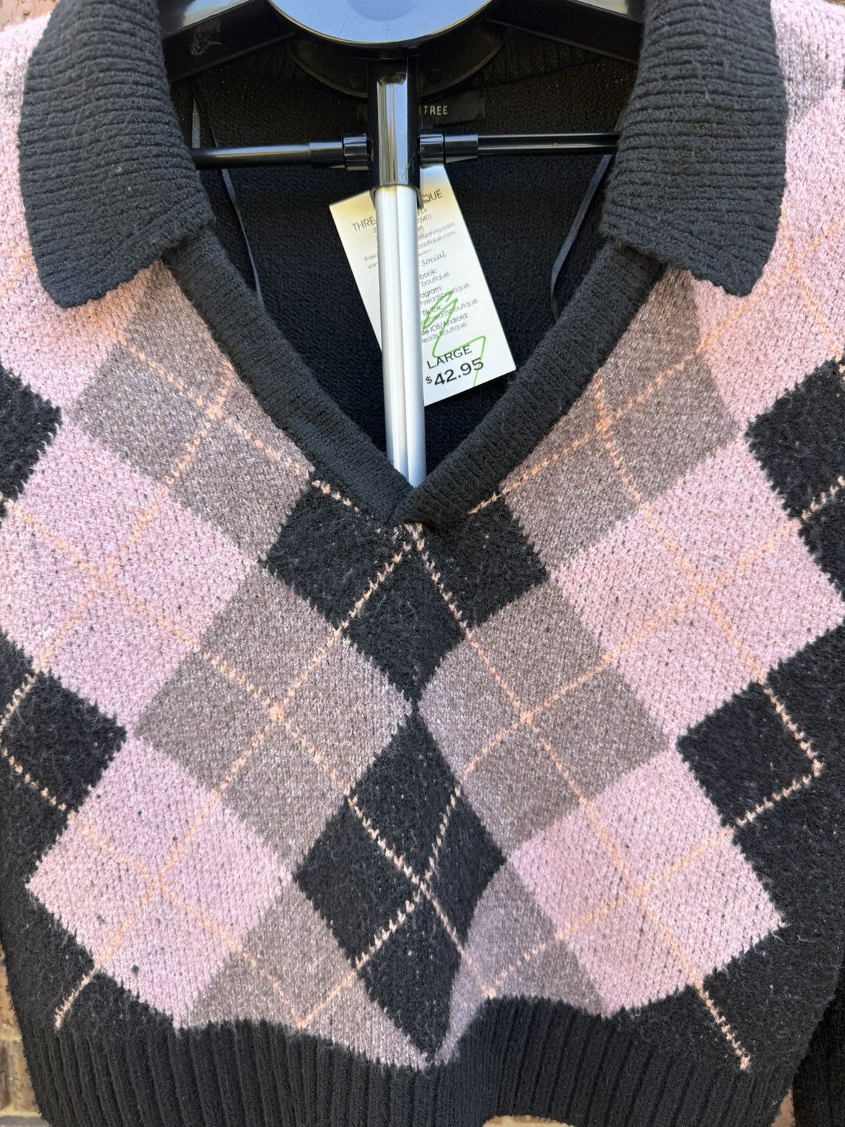 Other Love Tree Argyle V Neck Collared Cropped Preppy Sweater Size L / US 10 / IT 46 - 3 Thumbnail
