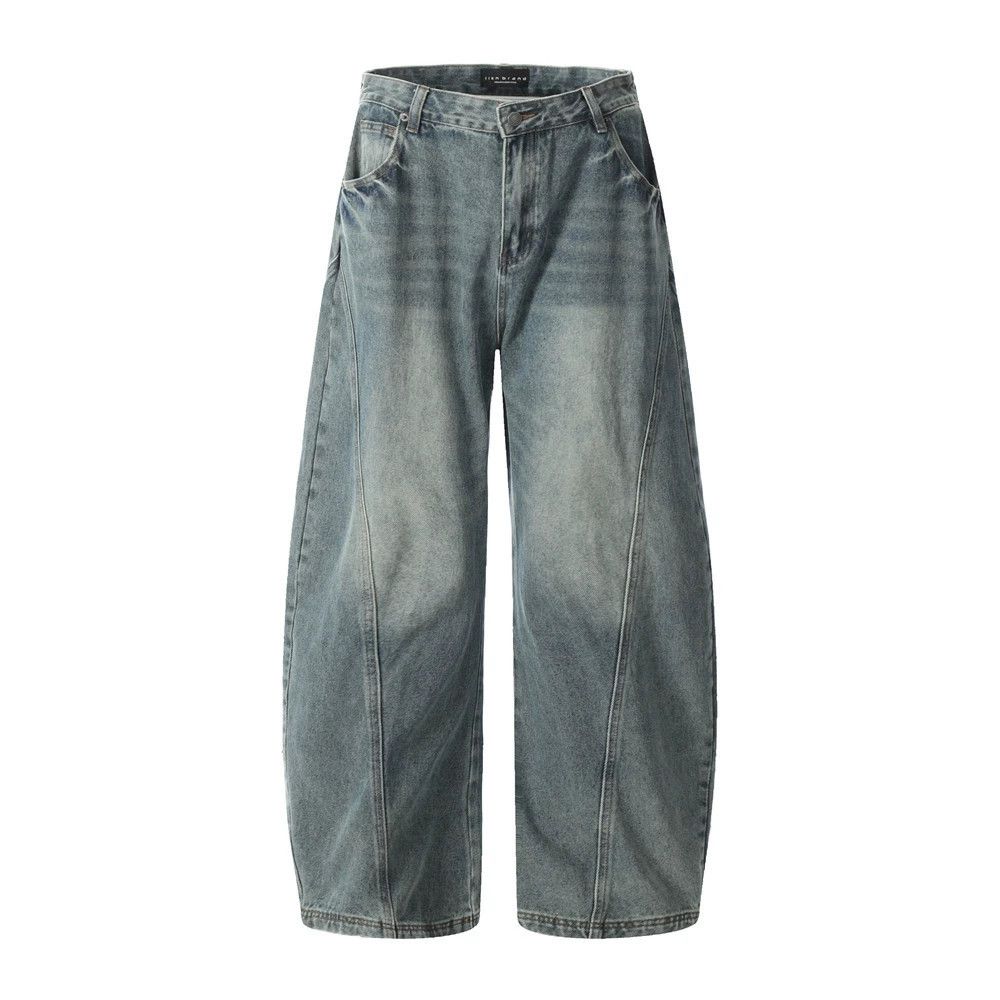 Men's American retro washed distressed scimitar jeans