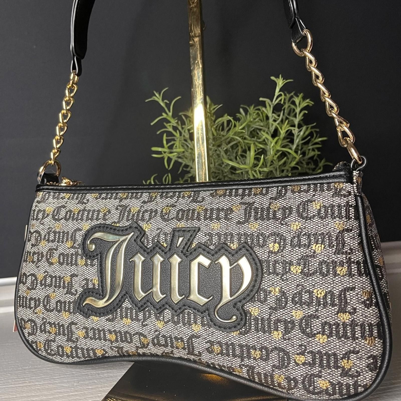 Juicy Couture Jeans Juicy Couture Poker Face Black And Gold Baguette Bag Size ONE SIZE - 2 Thumbnail