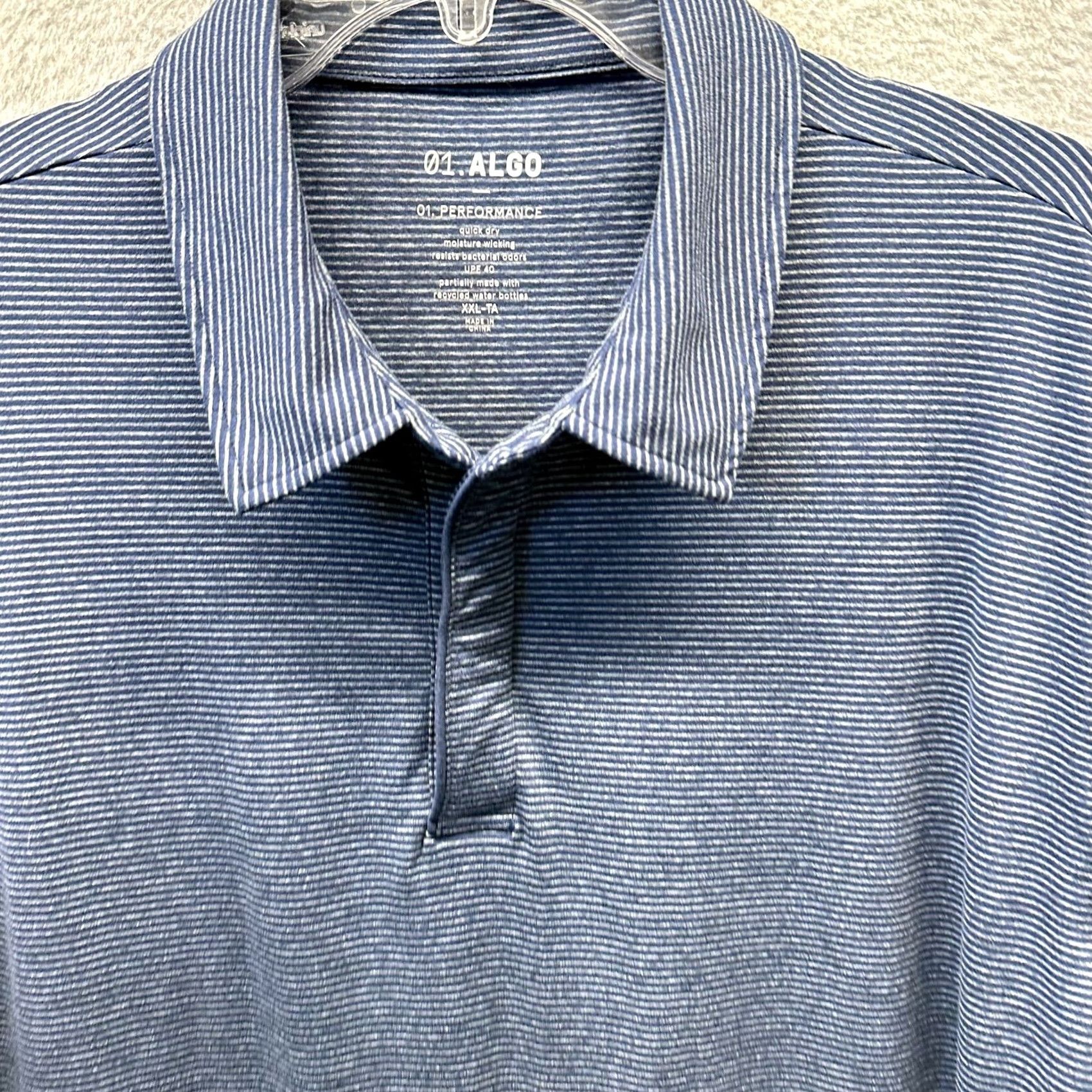 Vintage Algo Polo Shirt Mens 2XL Blue Polyester Spandex UPF 40 Short Sleeve Button-Down Collared 90s Western Shirt Size US XXL / EU 58 / 5 - 3 Thumbnail