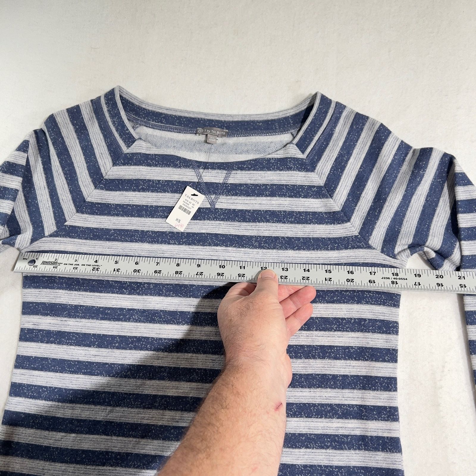 Robert Talbott T by Talbots Sweater Woman XS Boat Neck Blue Grey Stripe Size XS / US 0-2 / IT 36-38 - 7 Thumbnail