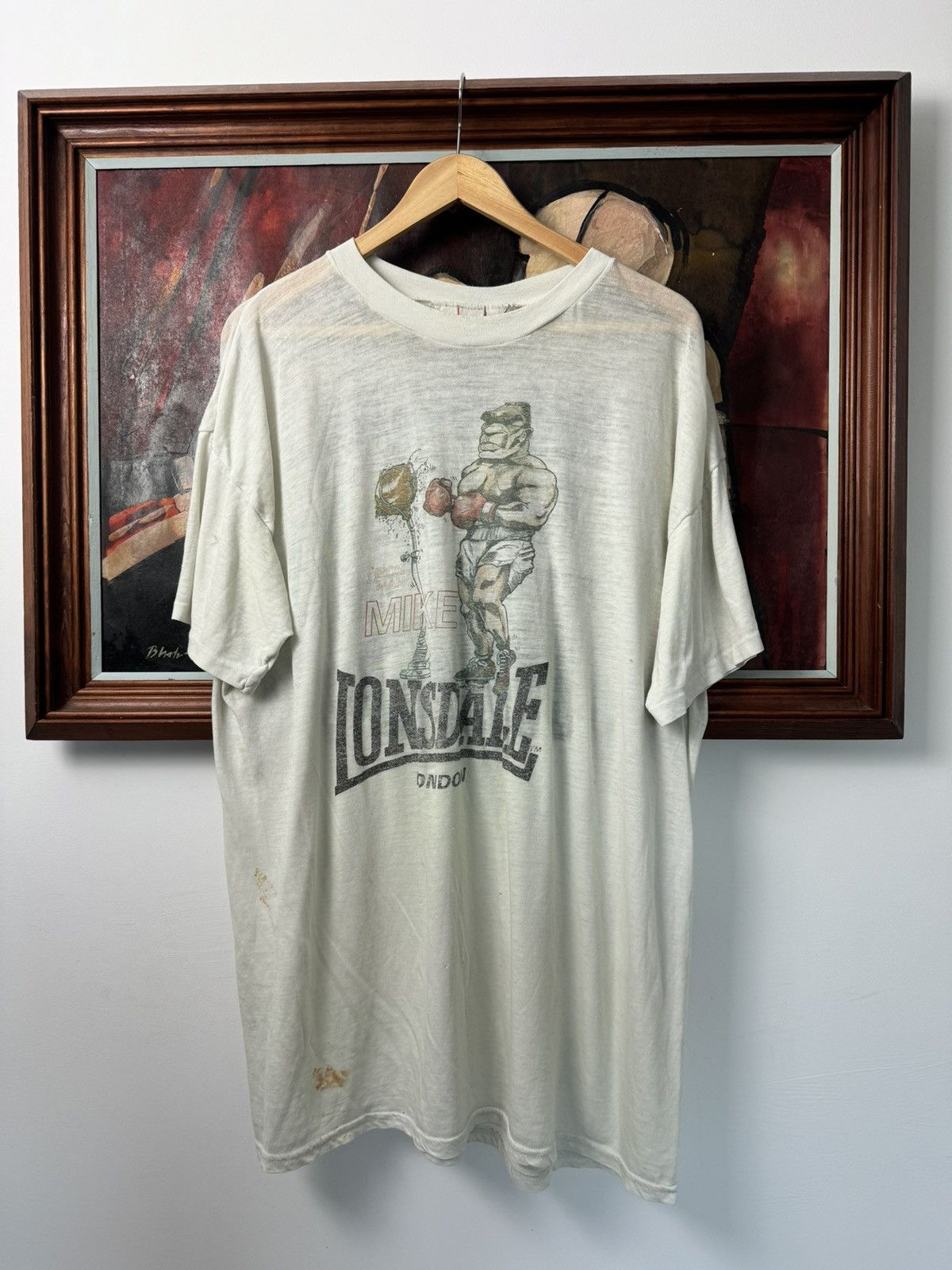 Vintage 80s Mike Tyson Lonsdale London Distrssed Tee Rare