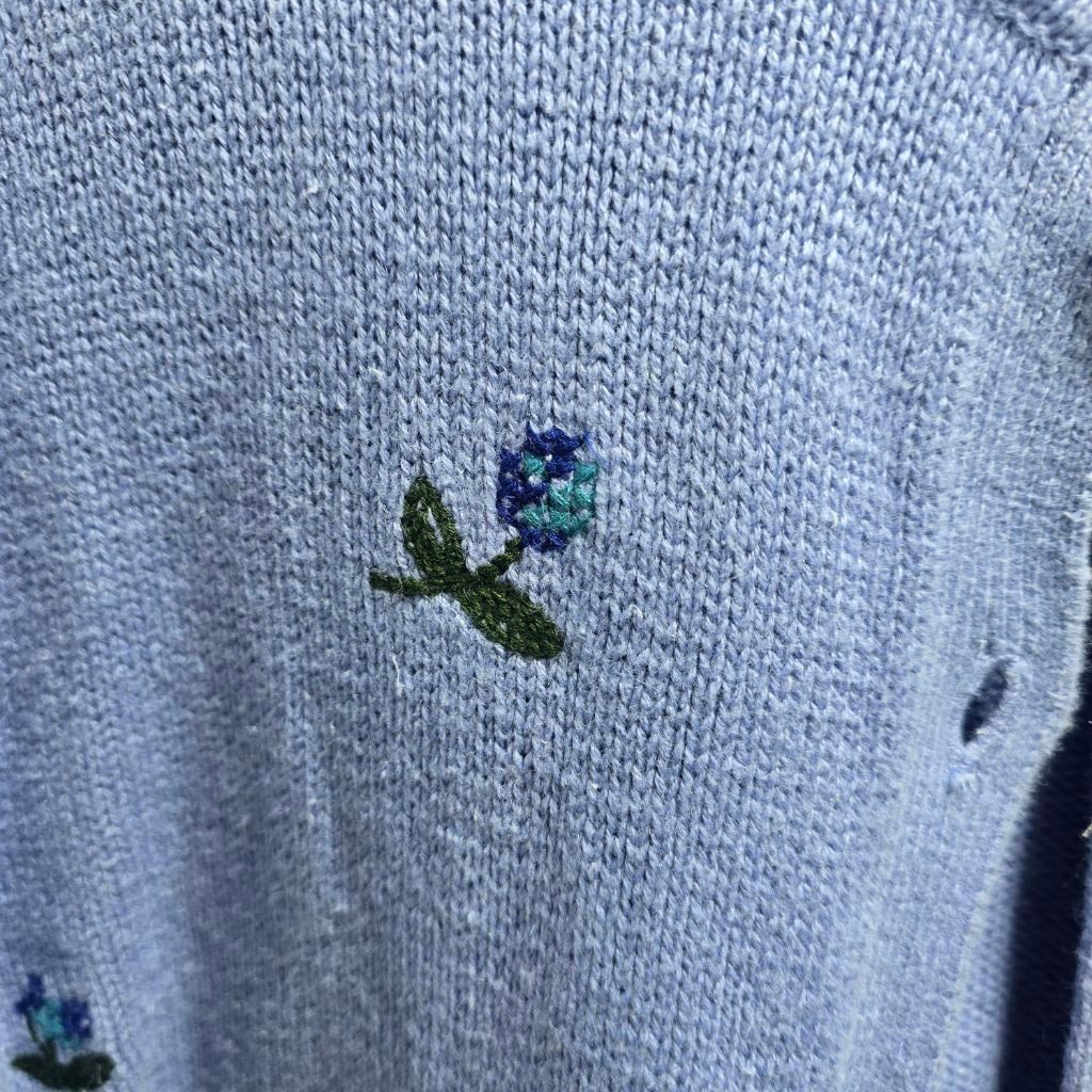 The Unbranded Brand Women's Classic Elements Blue Floral Embroidered Cardigan L Size L / US 10 / IT 46 - 2 Thumbnail