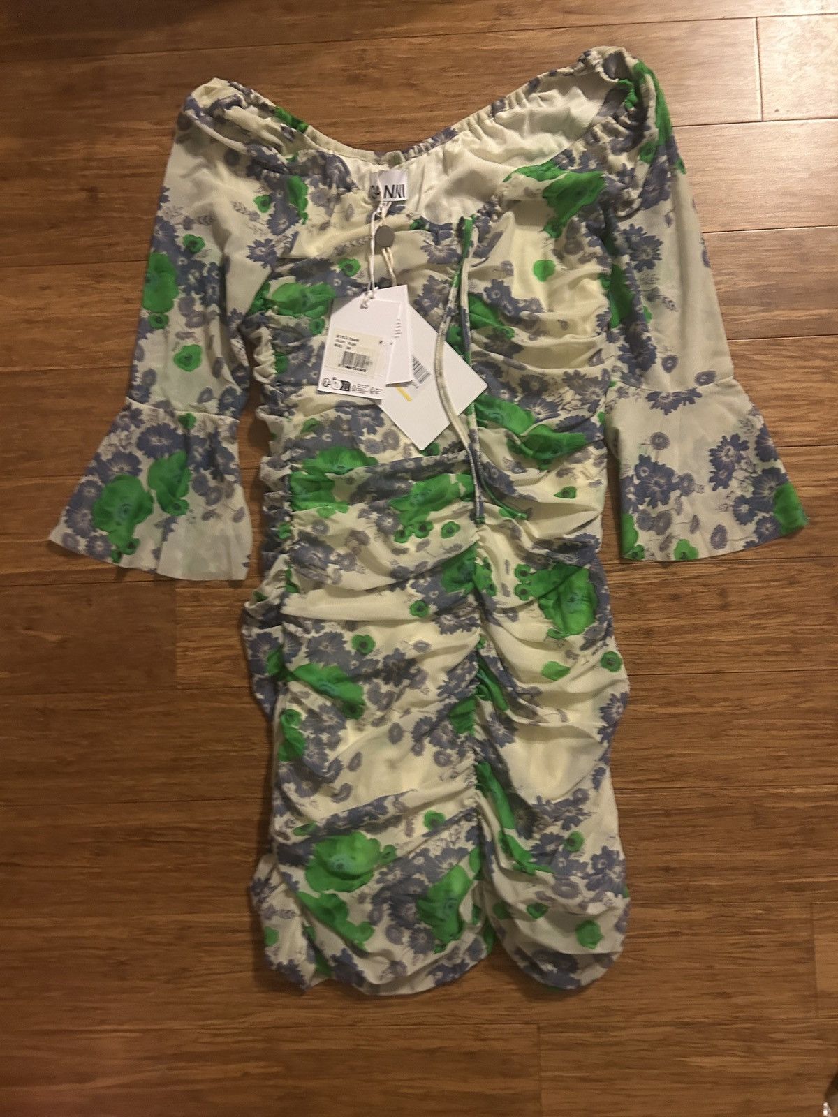 Ganni GANNI Ruched floral-print mesh mini Dress size EU 36 Size S / US 4 / IT 40 - 6 Thumbnail