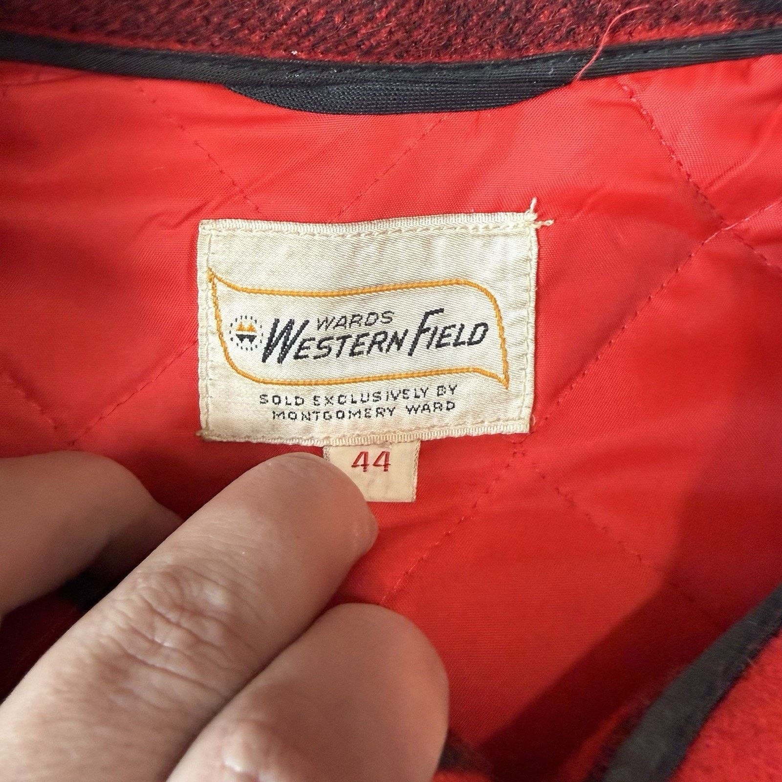 Original Montgomery Vintage Wards Western Buffalo Plaid Wool Coat 44 Red Black Size US L / EU 52-54 / 3 - 10 Thumbnail