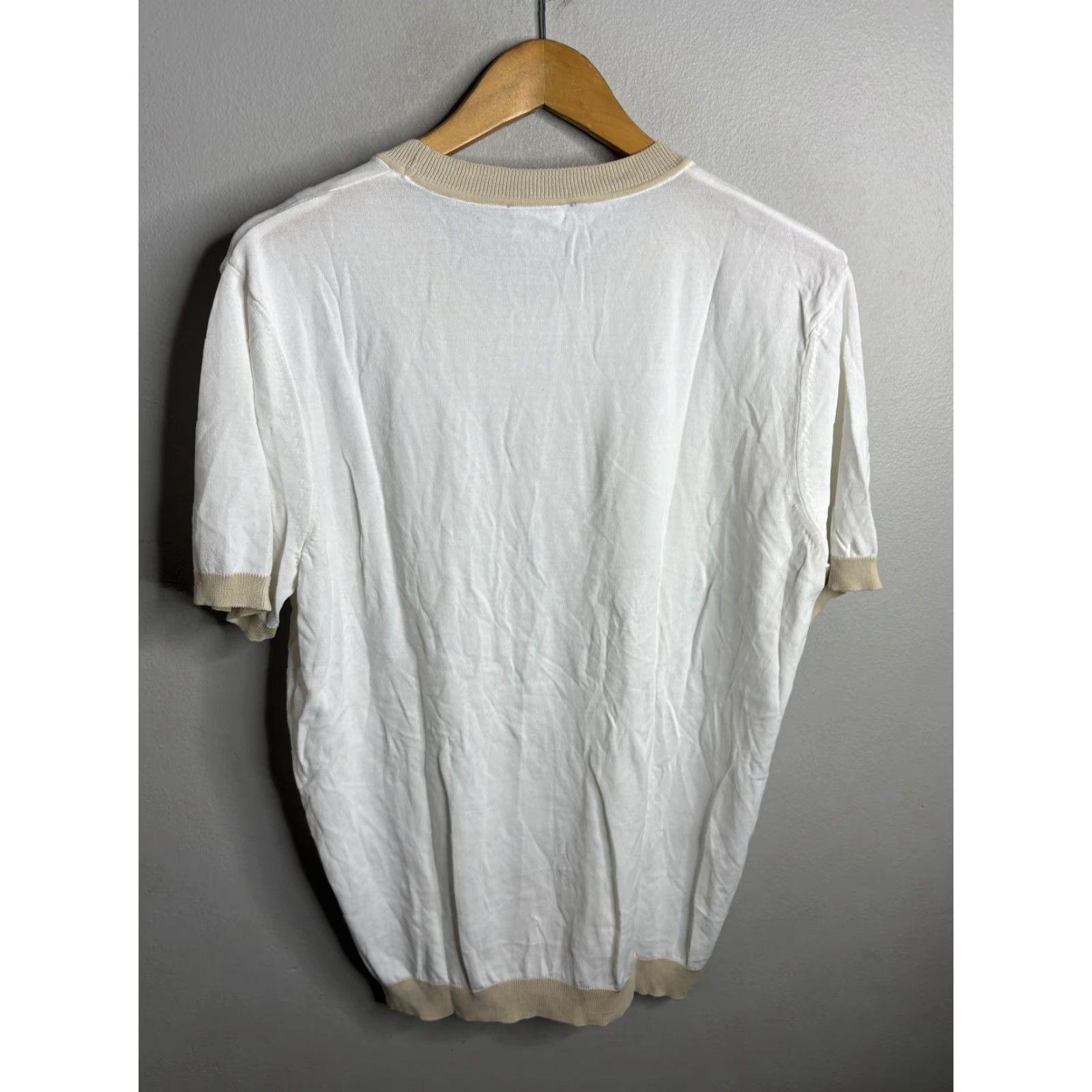 Vintage MACZOO Shirt Mens Medium White Beige Contrast Trim Crewneck Short Sleeve Knit Size US M / EU 48-50 / 2 - 4 Thumbnail