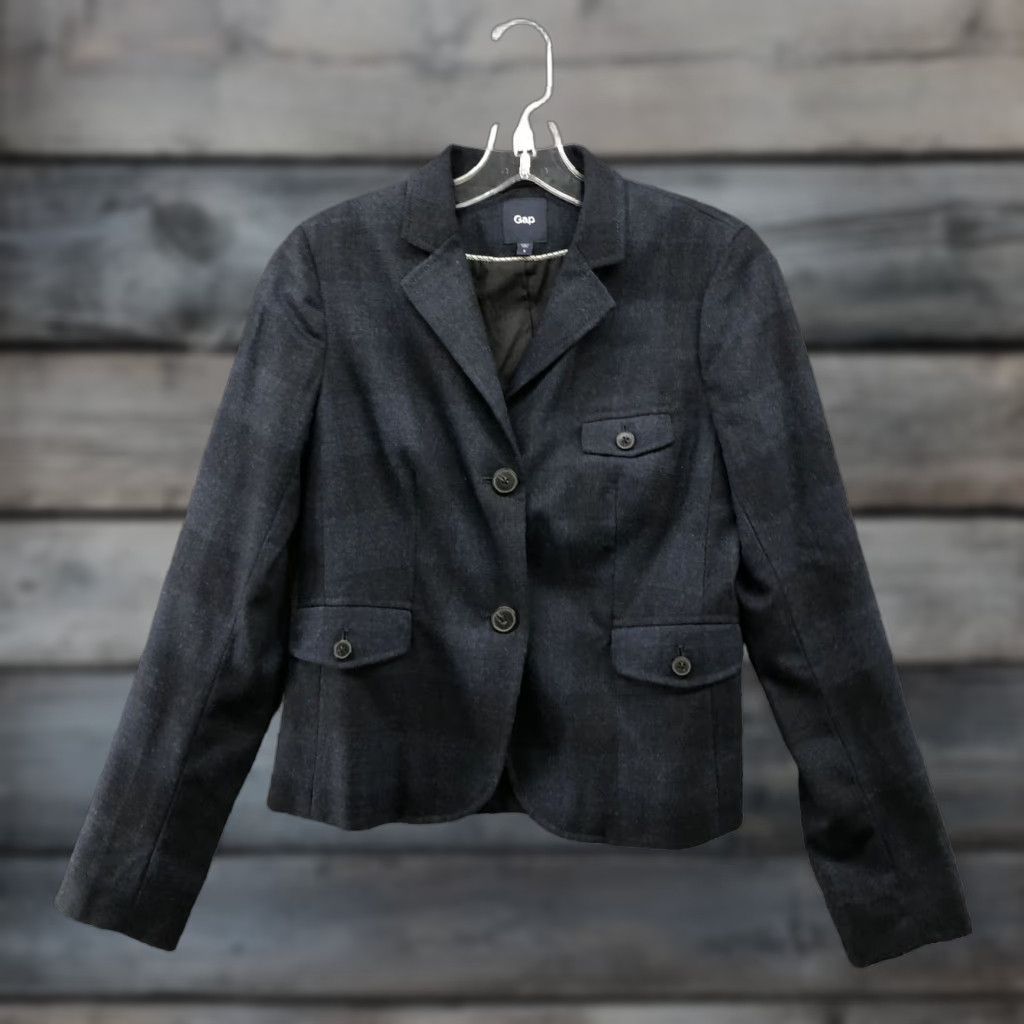 Gap VINTAGE Gap Wool Blend Blazer Womens 2 Navy Blue Plaid Dark Academia Preppy Size XS / US 0-2 / IT 36-38 - 1 Thumbnail