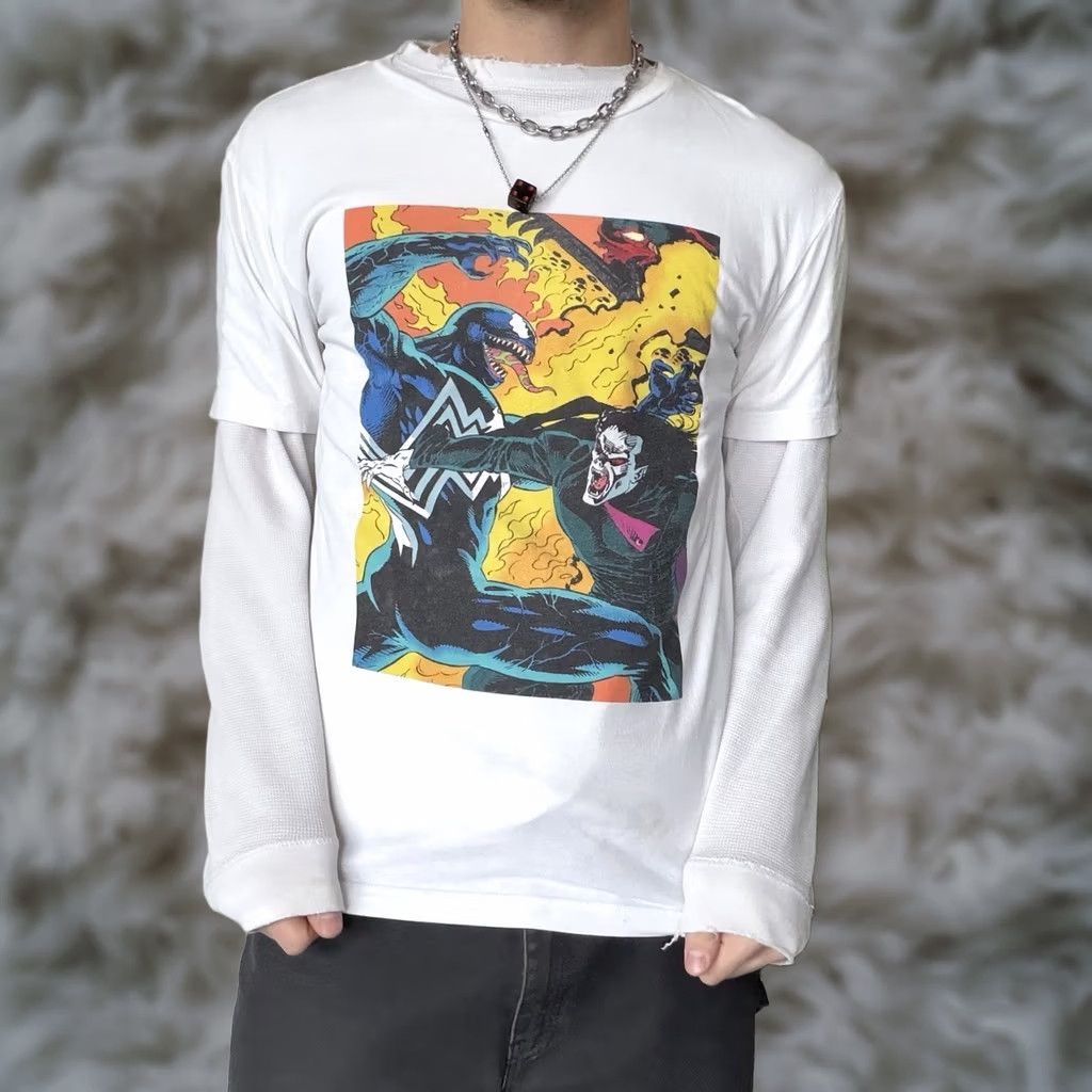 Vintage VINTAGE Venom Morbius Marvel Comics White T-Shirt M Mens Medium Crew Neck Short Sleeve 1990s 2000s Y2K Size US M / EU 48-50 / 2 - 1 Thumbnail