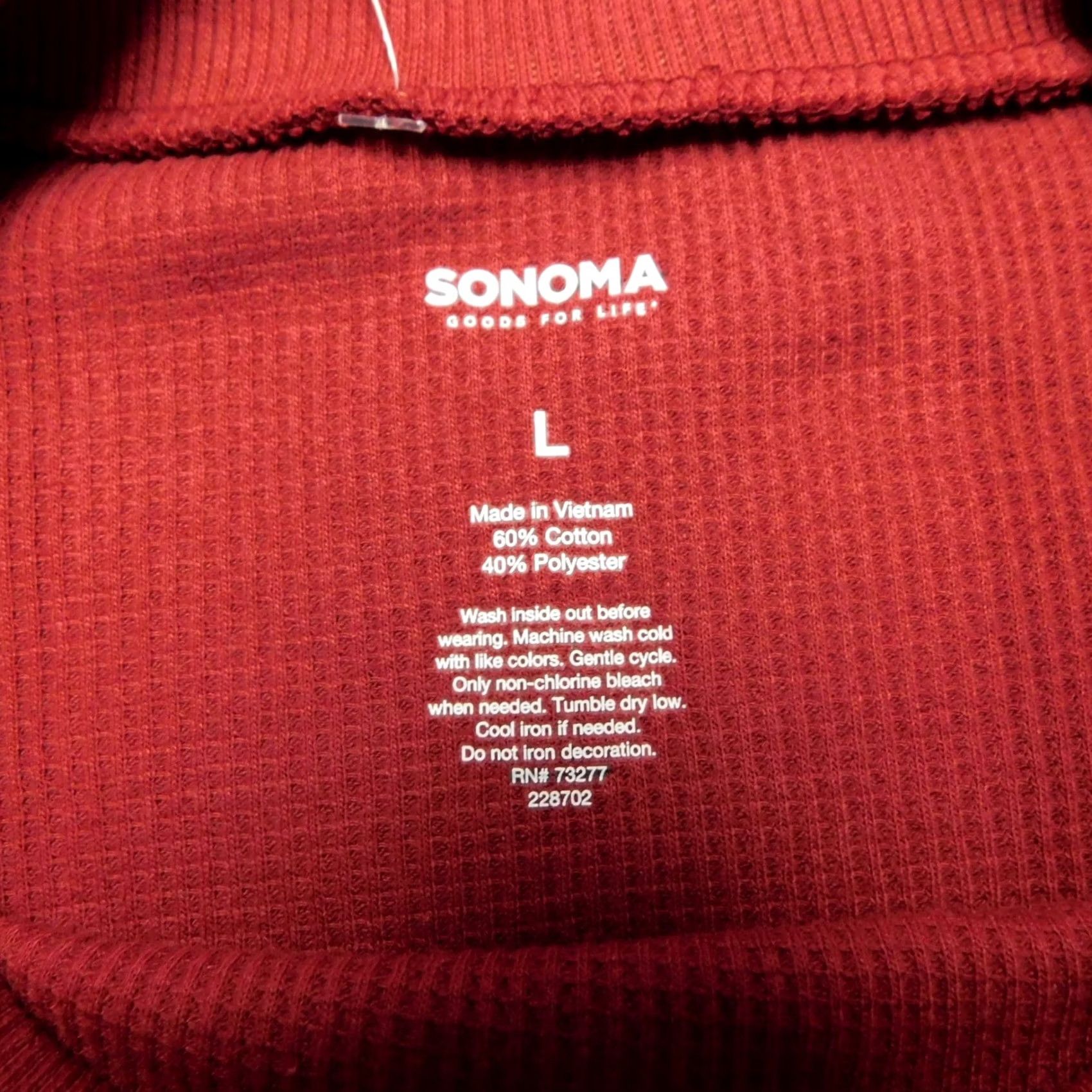 Vintage Sonoma Moose Ridge Long Sleeve Crew Neck Waffle-Knit Top - Red, Large, Women, Cotton Blend, Casual Thermal Knit Shirt Size L / US 10 / IT 46 - 6 Thumbnail