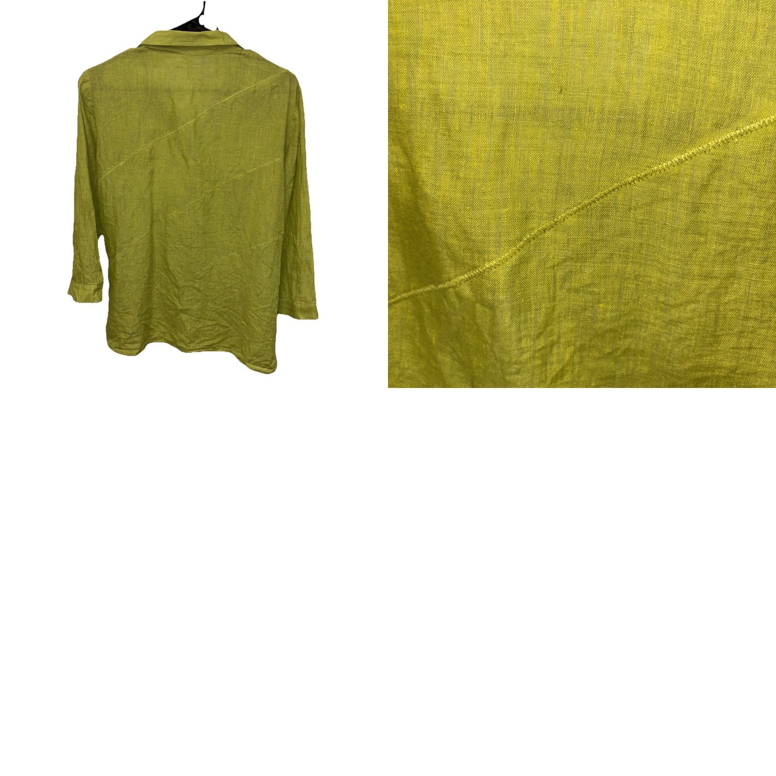 Vintage Lafayette 148 New York Linen Button Up 3/4 Sleeve Top Shirt 12 Chartreuse Collar Womens Blouse Light Breathable Size XL / US 12-14 / IT 48-50 - 8 Thumbnail