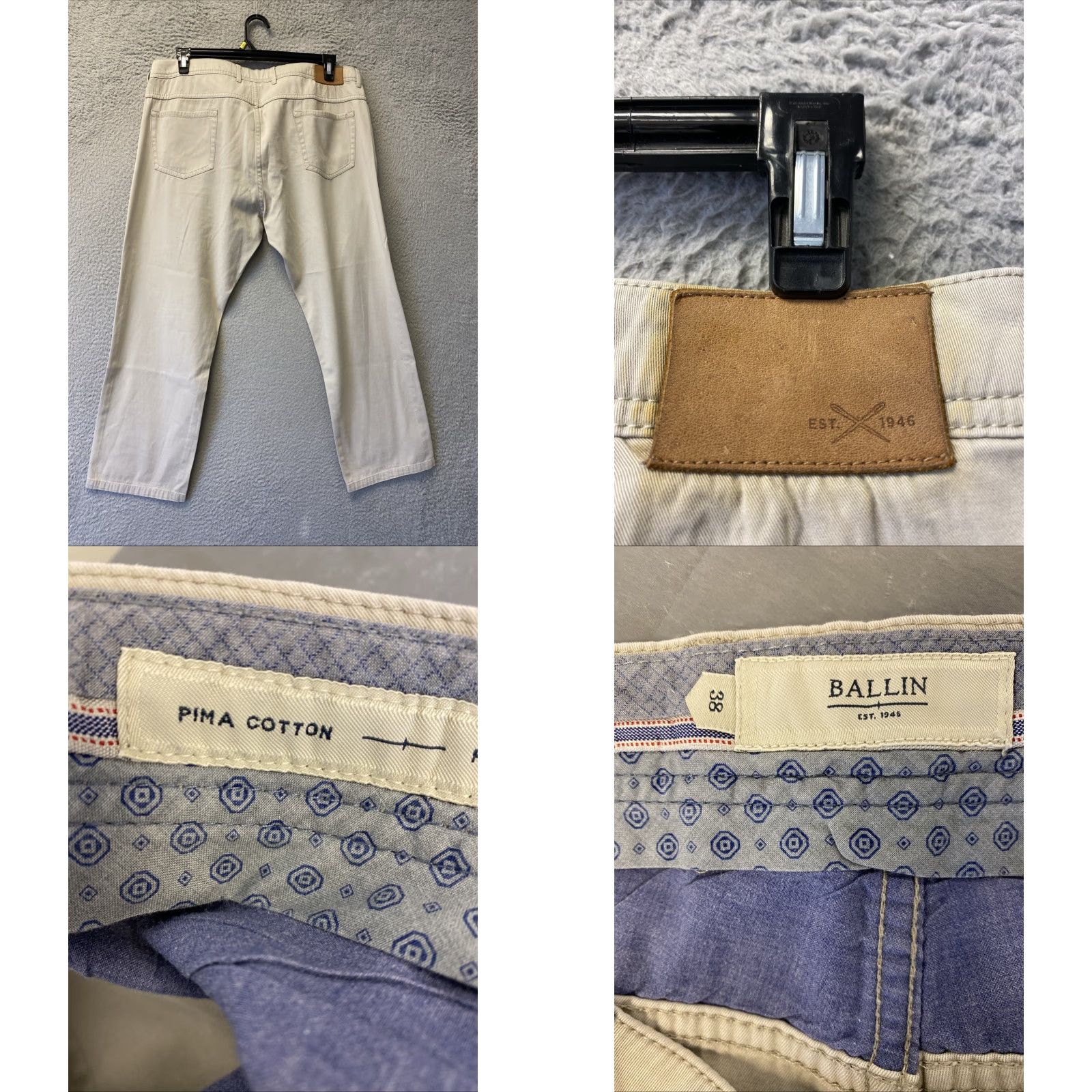 Vintage BALLIN Pants Adult 38x30 Light Gray Flat Front Cotton Blend Straight Leg Khakis Preppy Mens Size US 38 / EU 54 - 8 Thumbnail