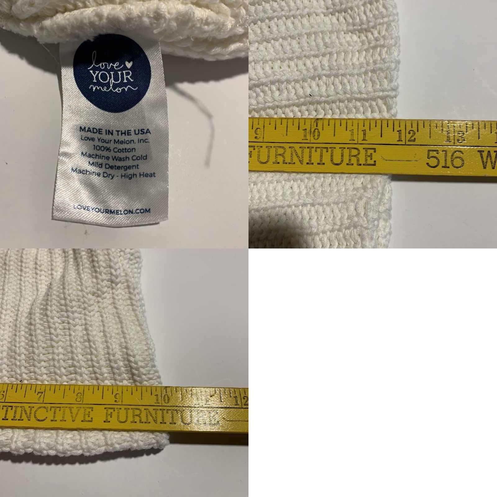 Vintage Love Your Melon Beanie White One Size Unisex Knit Winter Hat Adult Accents Embroidered Casual Travel Size ONE SIZE - 8 Thumbnail