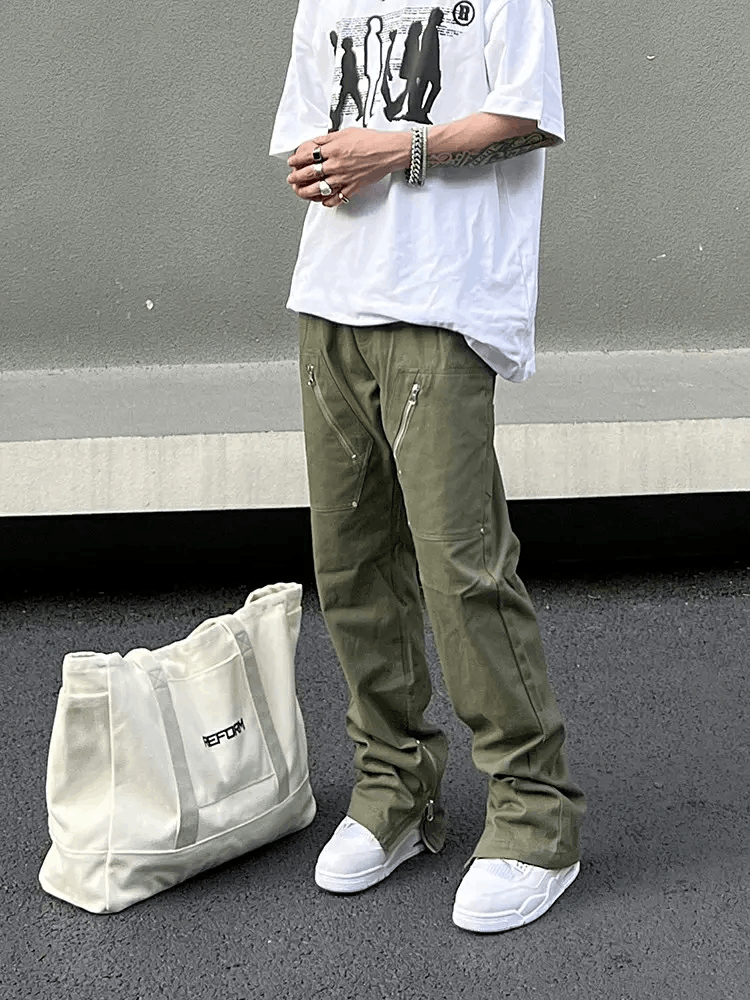 Designer × Japanese Brand × Vintage zipper utility carpenter flared cargo pants Size US 32 / EU 48 - 3 Thumbnail