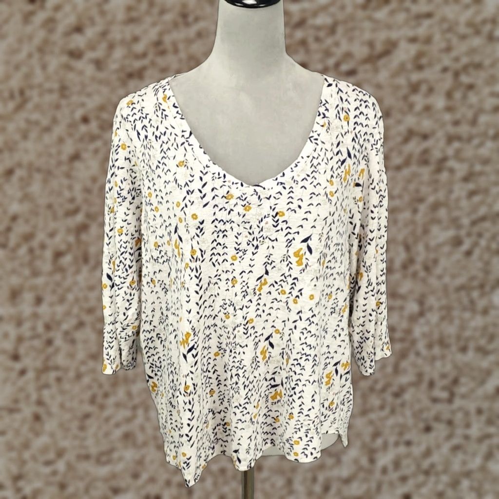 Rachel Zoe Rachel Zoe Womens Top 2X White Yellow Ditsy Floral Asymmetric Hem Linen Blouse Size XXL / US 16-18 / IT 52-54 - 1 Thumbnail