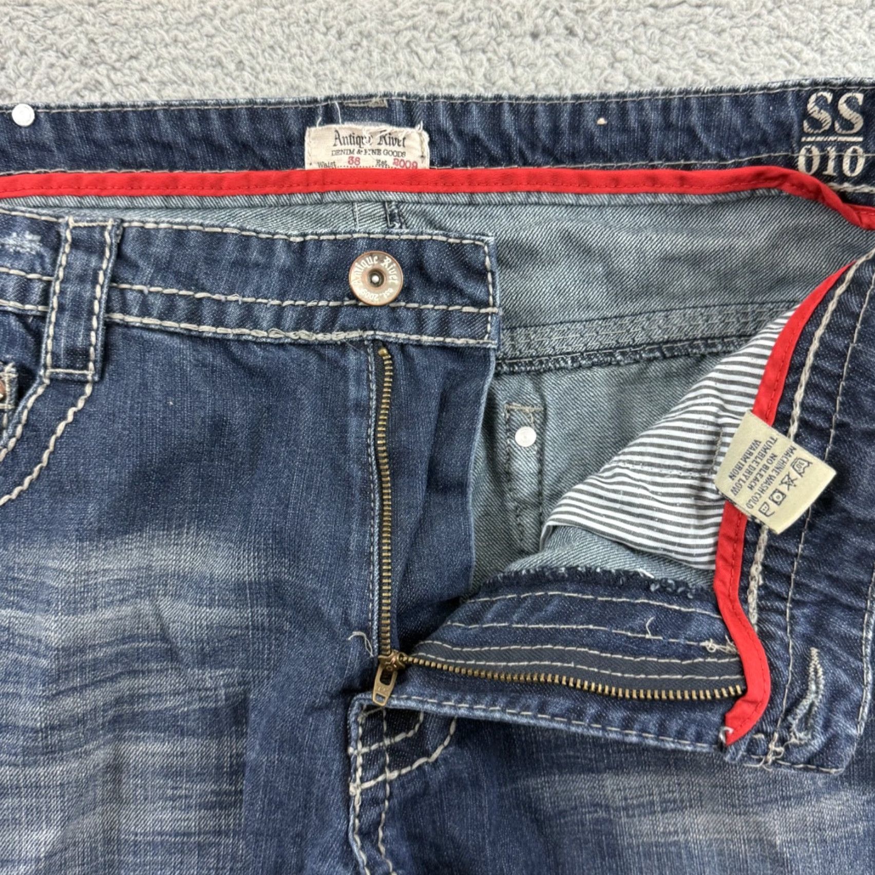 Denime Antique Rivet Jeans 38x30 Blue Bootcut Denim Western 5-Pocket Regular Mens Capable Distressed Size US 38 / EU 54 - 5 Thumbnail