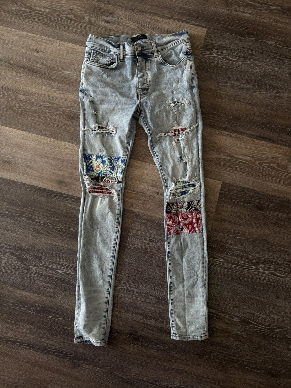 Amiri Pajama Art Patch Skinny Jeans