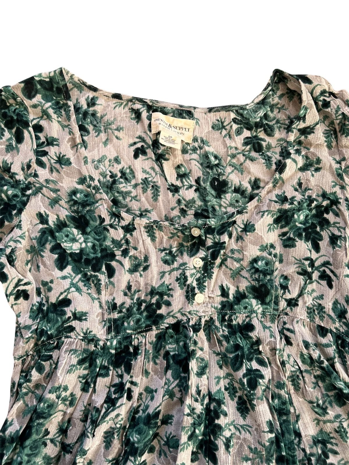 Denim & Supply Ralph Lauren Ralph Lauren Denim & Supply Green Floral Babydoll Dress | S Size S / US 4 / IT 40 - 3 Thumbnail