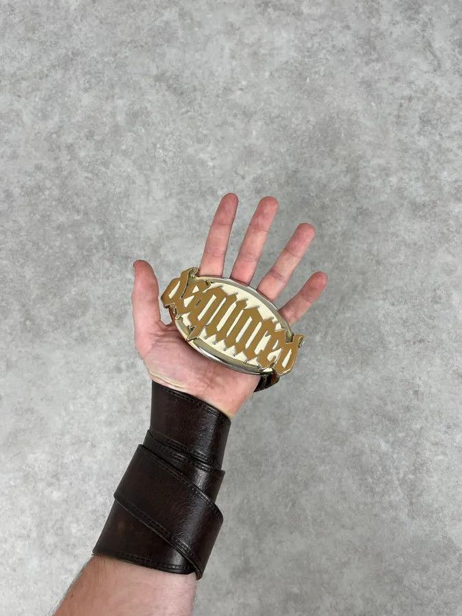 Dsquared2 AW2005 Dsquared2 Brown Leather Belt Gold Skeleton Logo Adjustable Size ONE SIZE - 1 Thumbnail