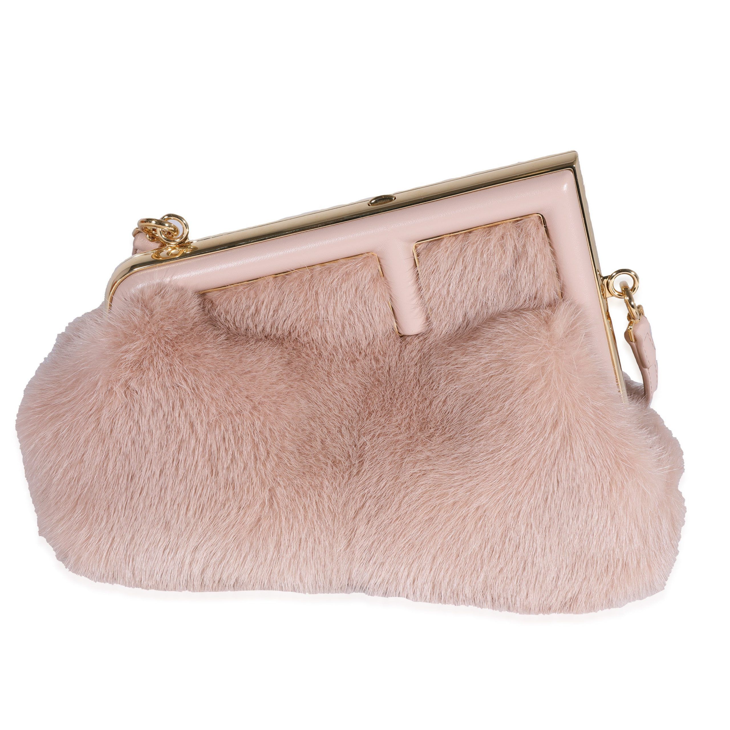 image of Fendi Blush Mink & Leather Small First Bag in Pink, Women's