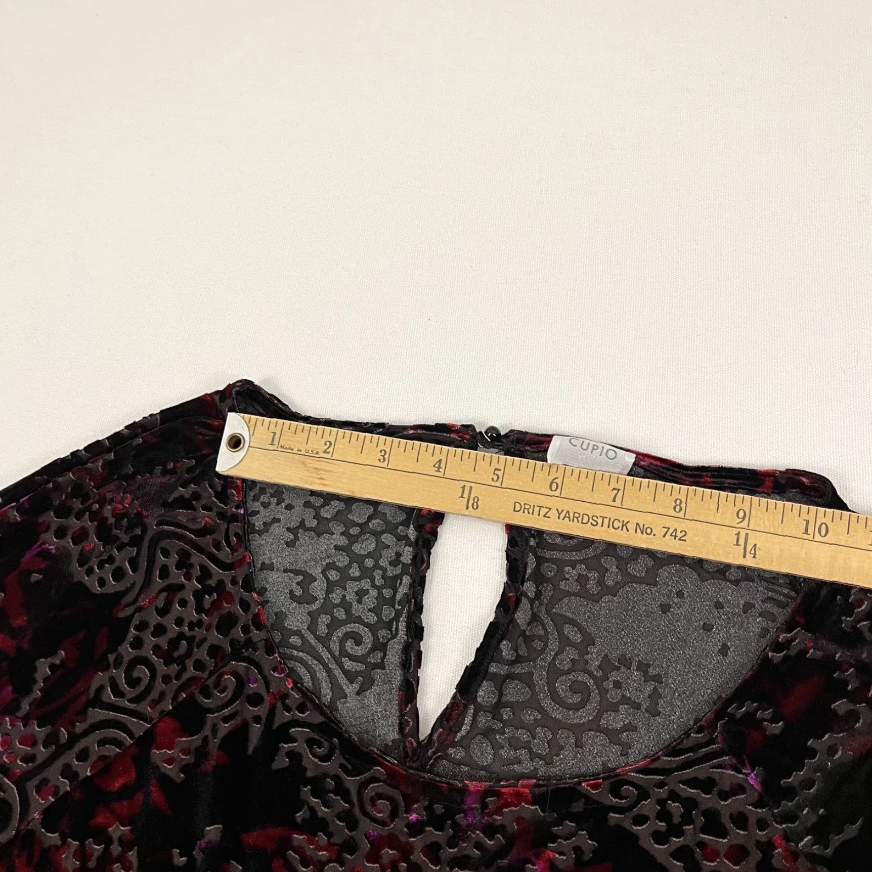 Velvet Cupio Whimsigoth Top Blouse Velvet Burnout Trumpet Sleeve XL Black Women Long Sleeve Knit & Floral Pattern | Regular Fit, Round Neck, Machine Washable Size XL / US 12-14 / IT 48-50 - 5 Thumbnail