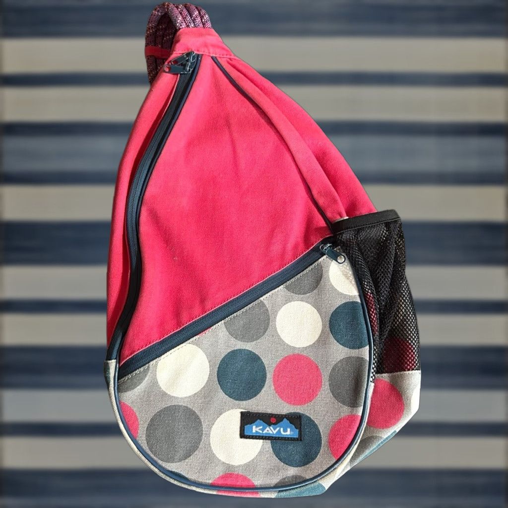 KAVU KAVU Rope Sling Bag Pink Polka Dot Crossbody Purse Women’s Tote Shoulder Bag Pink, Crossbody, Medium, Casual, Workwear, Travel, Womens Size ONE SIZE - 1 Thumbnail