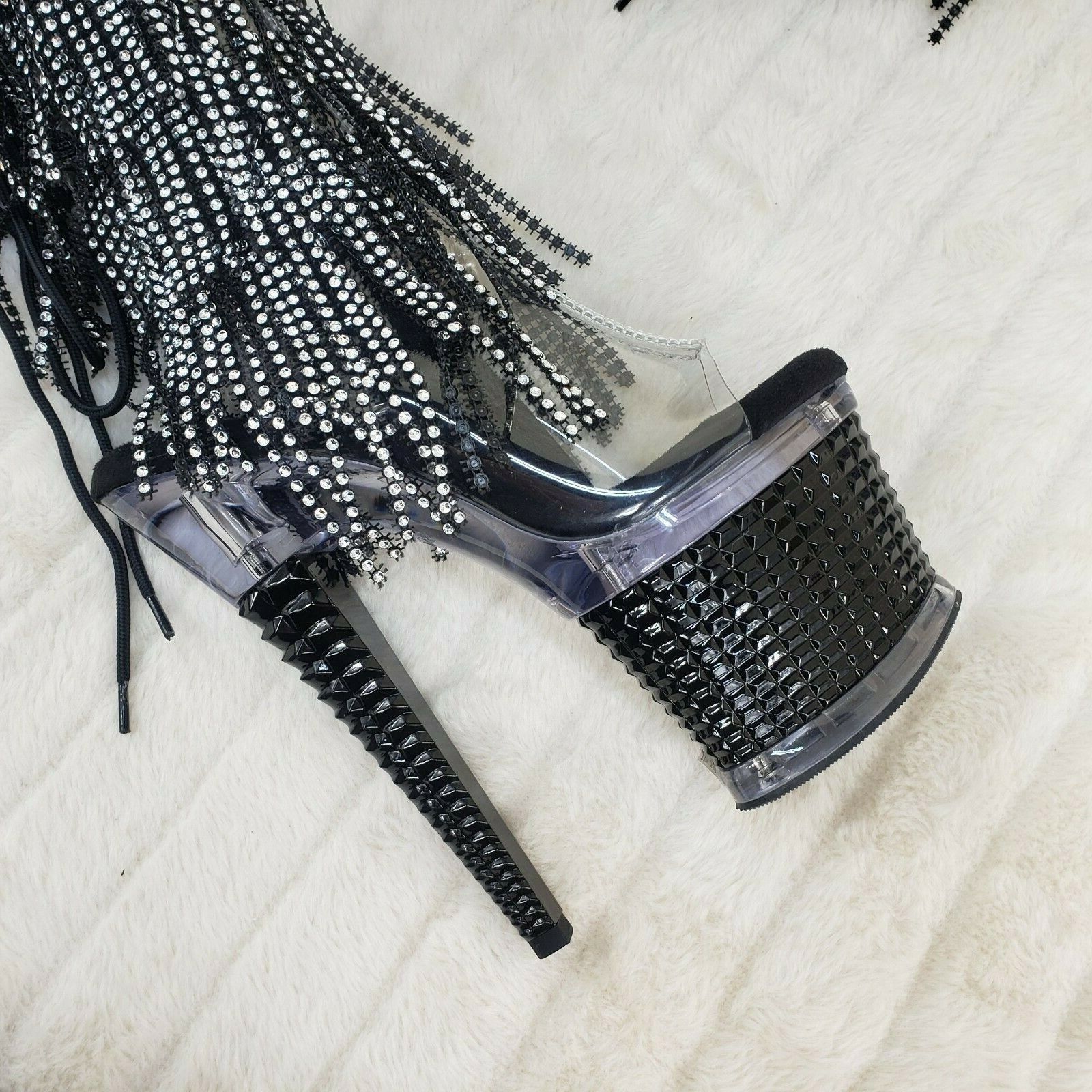 Other Spectator 2017 Black Fringe Platform 7" High Heel Fringe Kne Size US 9 / IT 39 - 6 Thumbnail