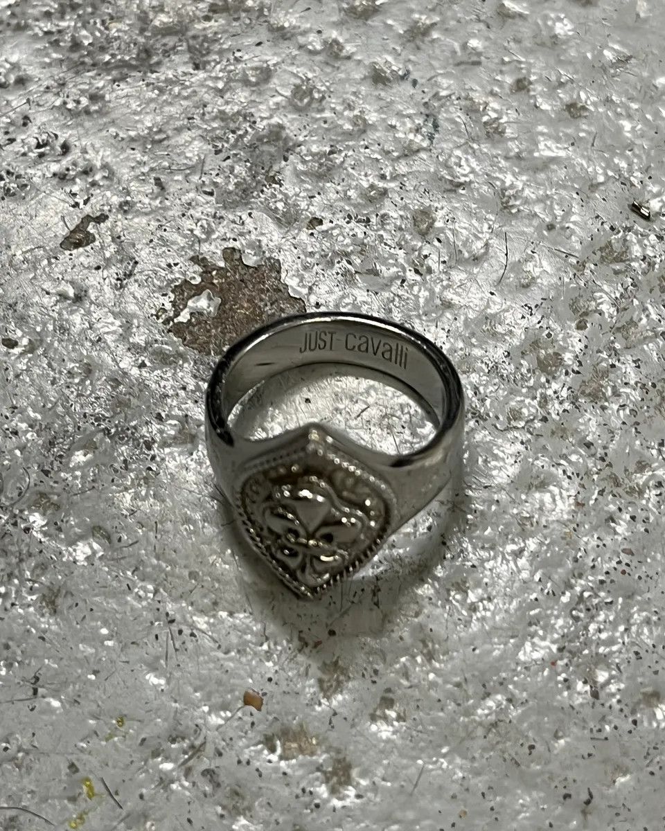 Just Cavalli 2000s Cavalli Ornamental Crest Silver Ring Size ONE SIZE - 4 Thumbnail